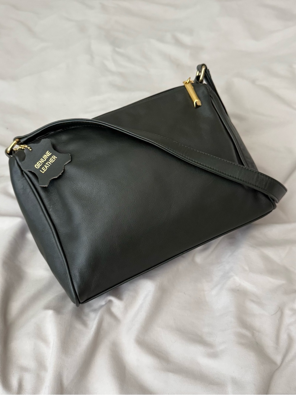 Vintage 90s Lord & Taylor Leather Shoulder Bag, dark forest green